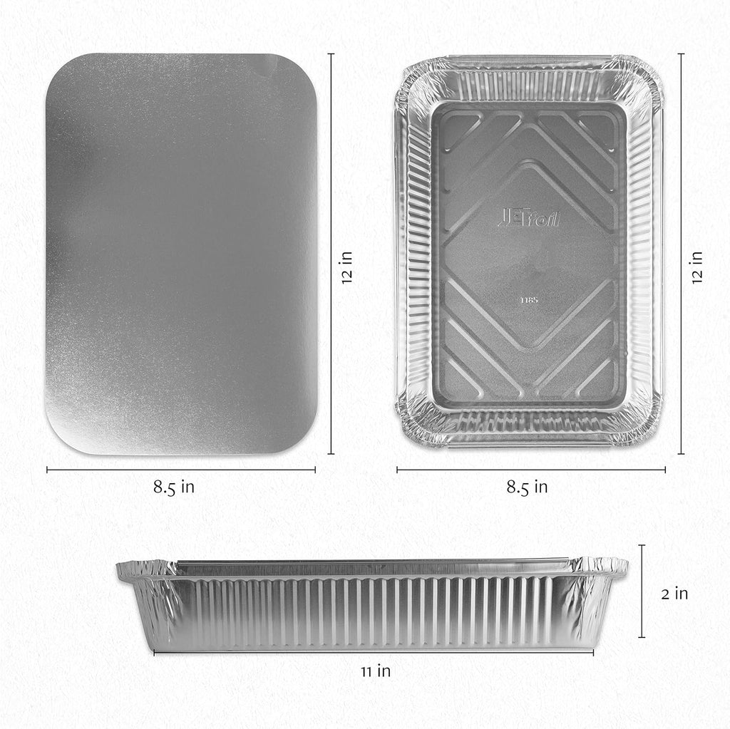 PLASTICPRO Disposable Aluminum Baking Pans - 4 LB Oblong 12'' x 8'' x 2'' with Cardboard Lids | Perfect for Brownies, Bread & Lunchboxes - Pack of 5