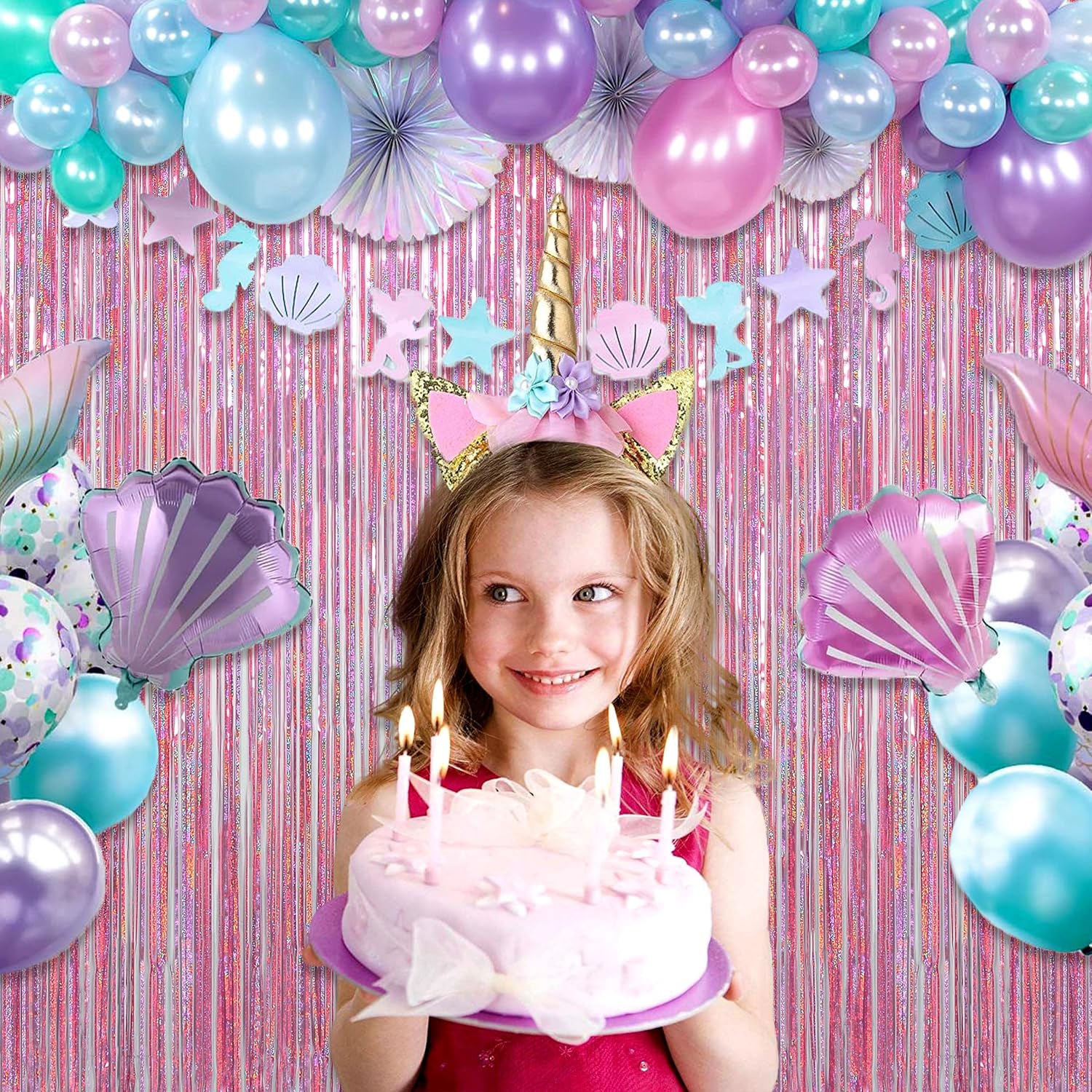 Melsan Pink Tinsel Curtains - Sparkling Metallic Foil Backdrop for Princess Birthday Parties | 3.2 ft x 8.2 ft, 2 Pack