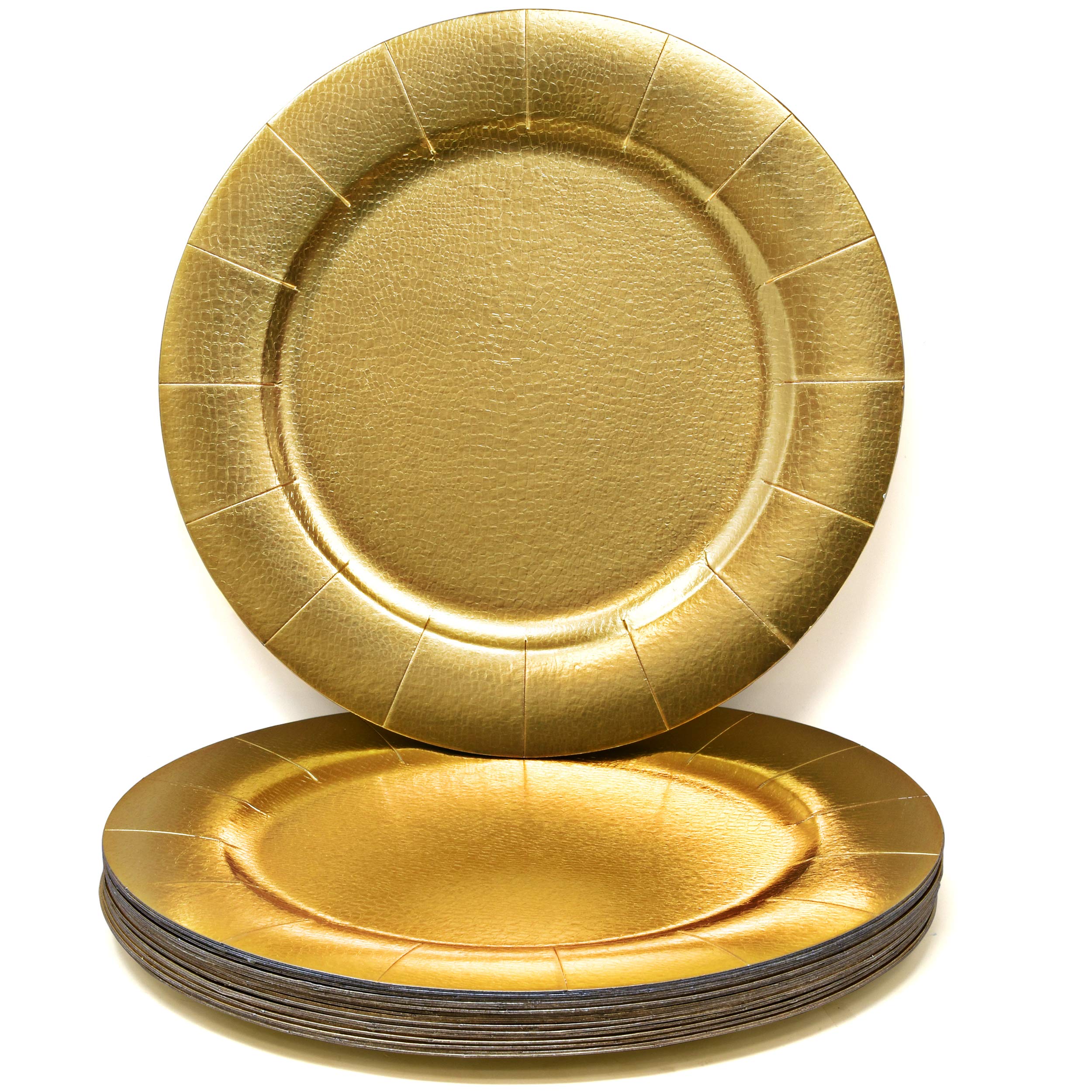 Gift Boutique 120 Disposable Gold Round Charger Plates 13" Dinner Table Serving Tray Plate Heavy Duty Reusable Paper Cardboard Platters for Table Setting Place Mats Cupcake Dessert Wedding Food Safe