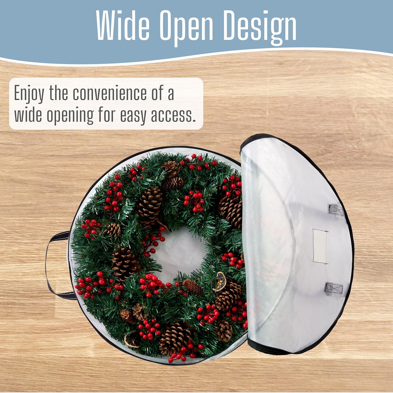 VENO Wreath Storage Container - 24 Inch Heavy-Duty Clear Bag with Wall Hanging Handles | 4 Pack