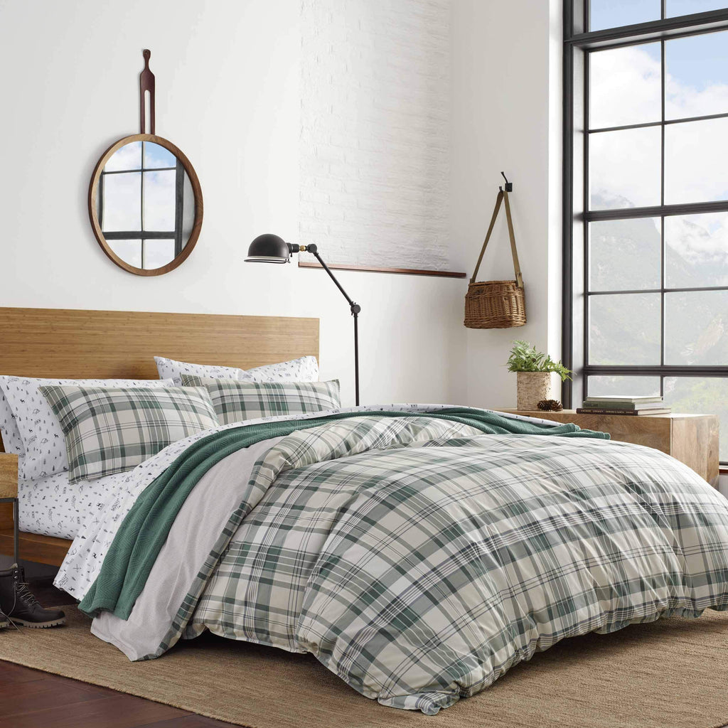 Eddie Bauer - Twin Duvet Cover Set, Soft Cotton Reversible Bedding with Lightweight Feel, 2 Piece Bedding with Matching Pillowcase (Timbers Evergreen)