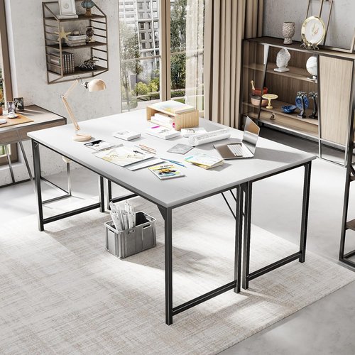 DUMOS 63-Inch Computer Desk - Modern Home Office Study Table with Triangular Reinforcement | White Wood Finish