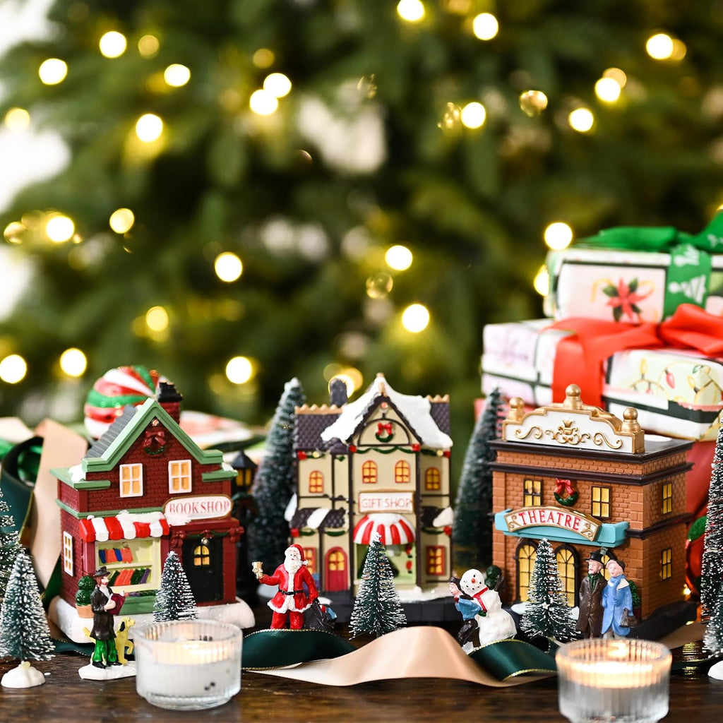 Valery Madelyn Pre-Lit Christmas Village Set - Battery Operated Holiday Figurine Collection (17 PCS)