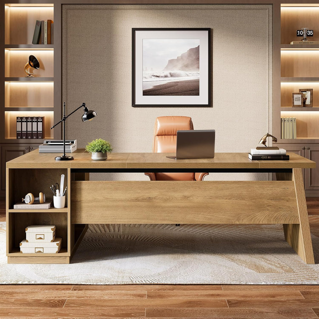 Tribesigns L Shaped Desk - Modern 78" Executive Office Table with Drawers & File Cabinet | Brown