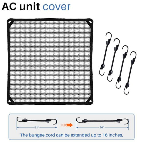 ECOOPTS 36"x36" Air Conditioner Top Mesh Cover with Bungee Cords and Leaf Guard