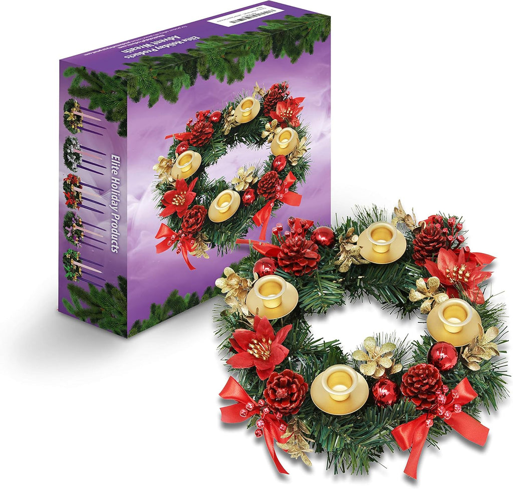 Regine Switzerland Christmas Advent Wreath - Red Berry Centerpiece Decor with Advent Candles