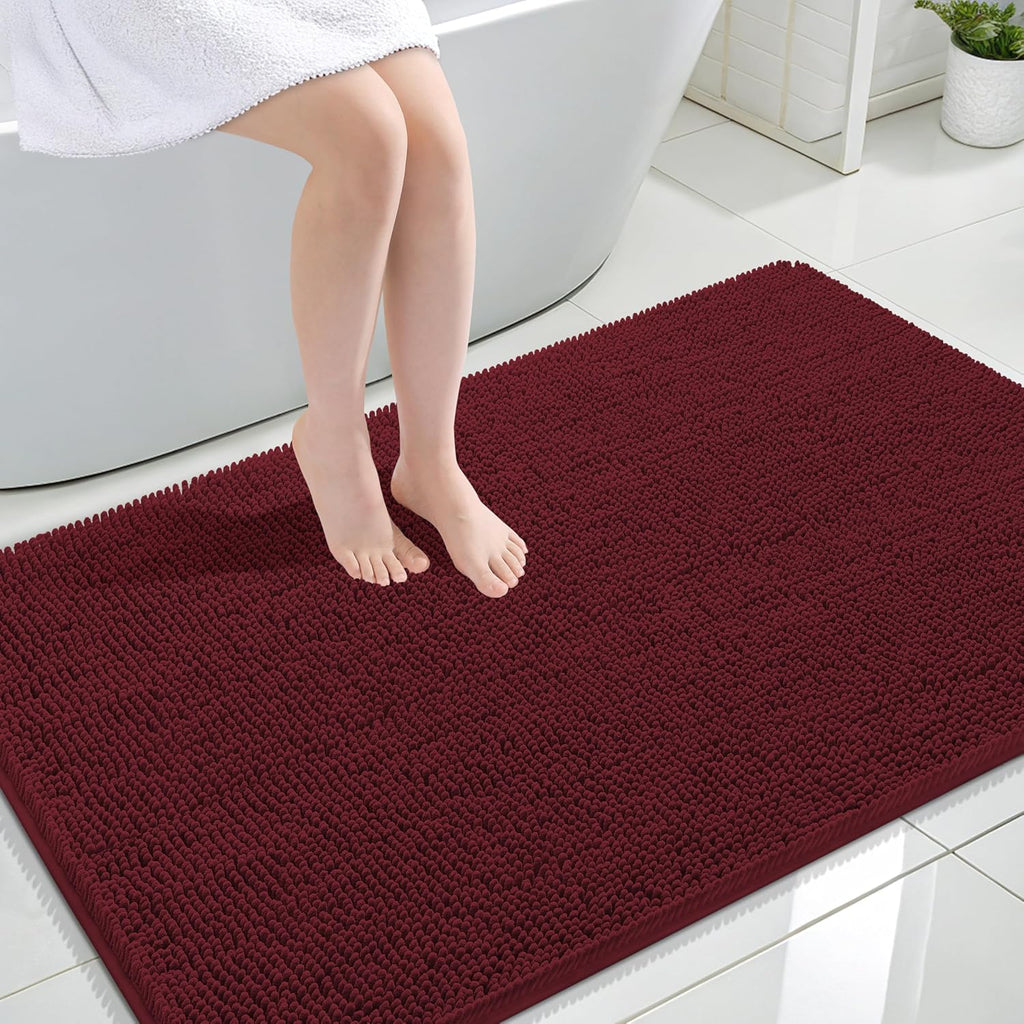 OLANLY Large Chenille Bath Rugs - Soft, Absorbent & Quick-Dry | 47x32 Inches, Andorra Red-Brown