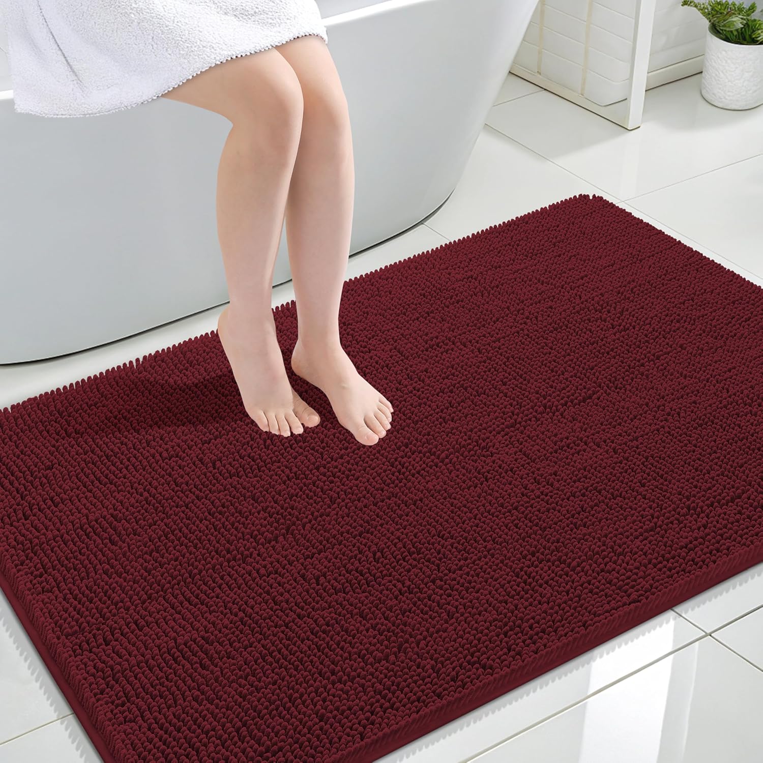 OLANLY Large Chenille Bath Rugs - Soft, Absorbent & Quick-Dry | 47x32 Inches, Andorra Red-Brown