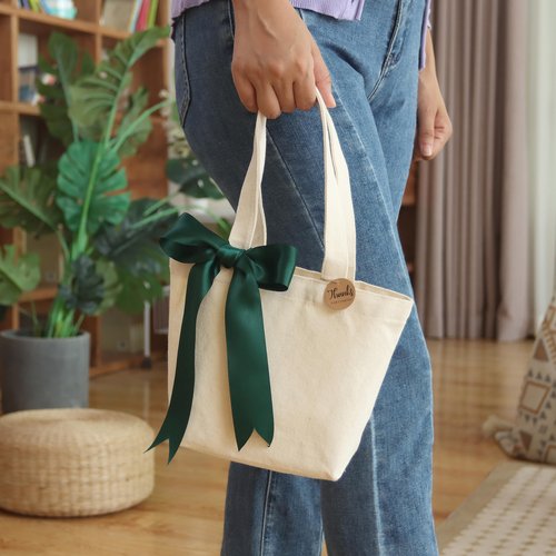 Firecolor Chic 10" x 8" x 3"Mini Canvas Tote Bags for Fabric Painting Cotton Sturdy Bag Heavy-duty Gift Bags (tem Package Quantity: 50, Small)