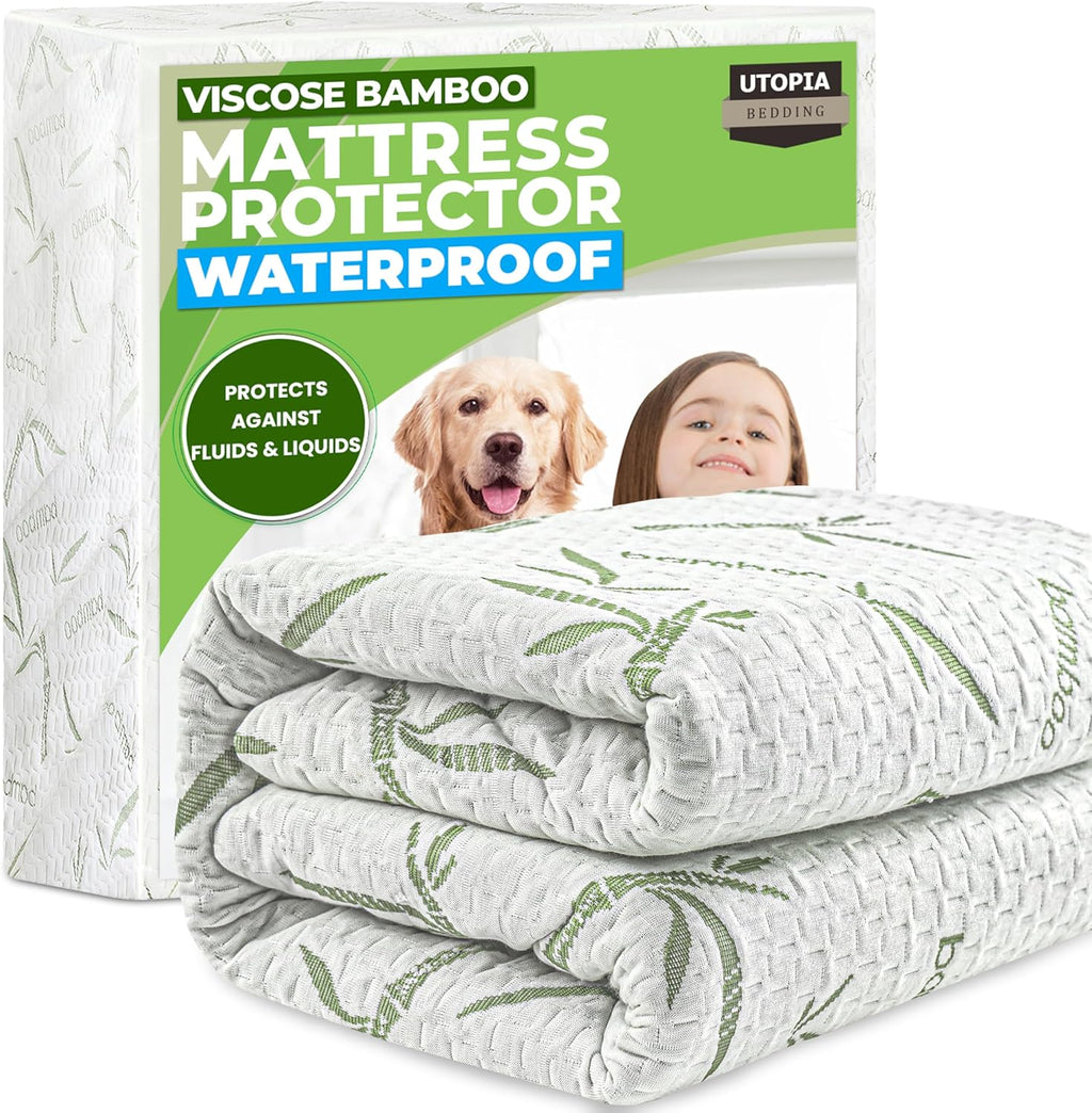 Utopia Bedding Waterproof Mattress Protector - Premium Bamboo Viscose Cooling Cover | Full Size, Soft & Breathable, 15" Deep Pockets