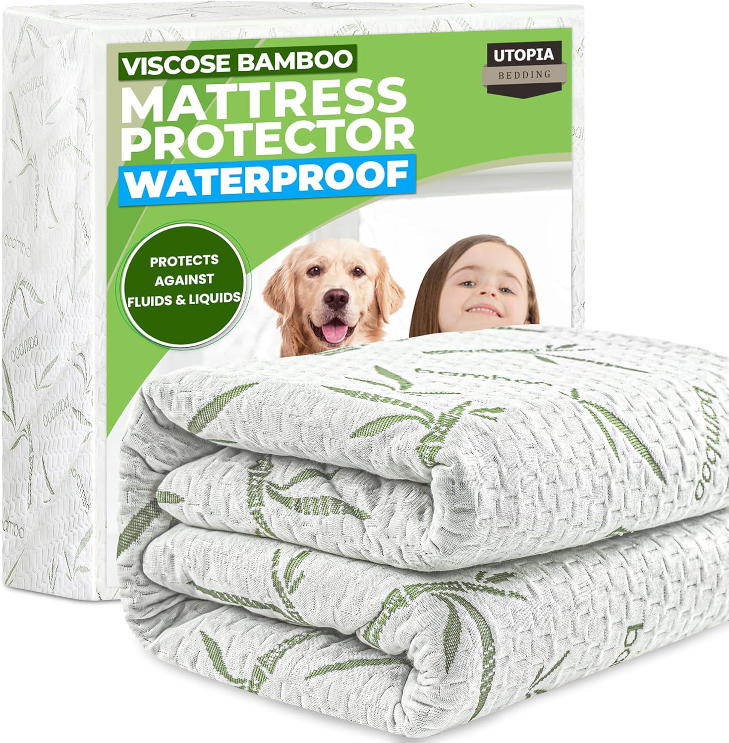 Utopia Bedding Waterproof Mattress Protector - Premium Bamboo Viscose Cooling Cover | Full Size, Soft & Breathable, 15" Deep Pockets