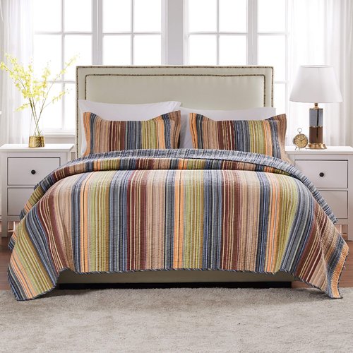 Greenland Home 100% Cotton Fashion Quilt Collection, Prewashed, Reversible Quilt Set, 3-Piece King/Cal King, Katy