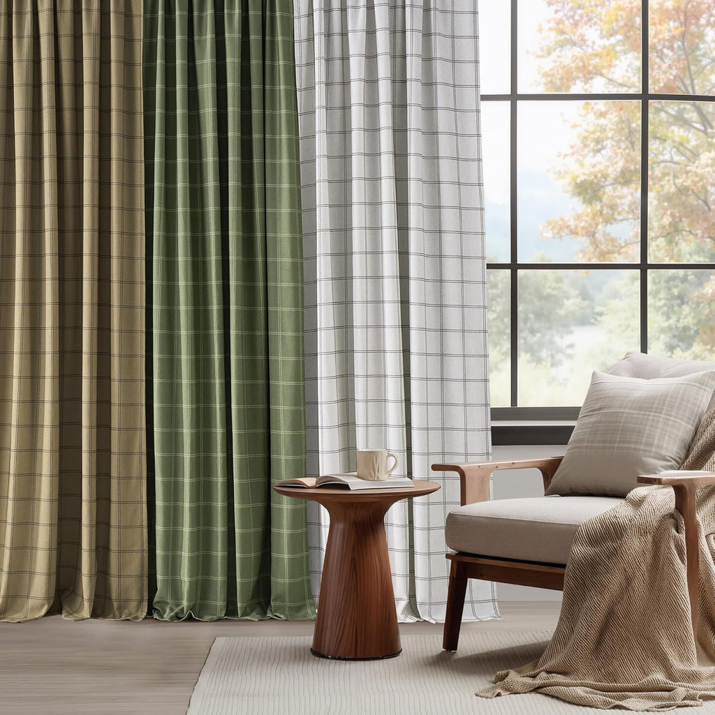 NICETOWN Buffalo Plaid Blackout Curtain Panels - Thermal Insulated 84" Length, Moss Green, 52" W x 84" L