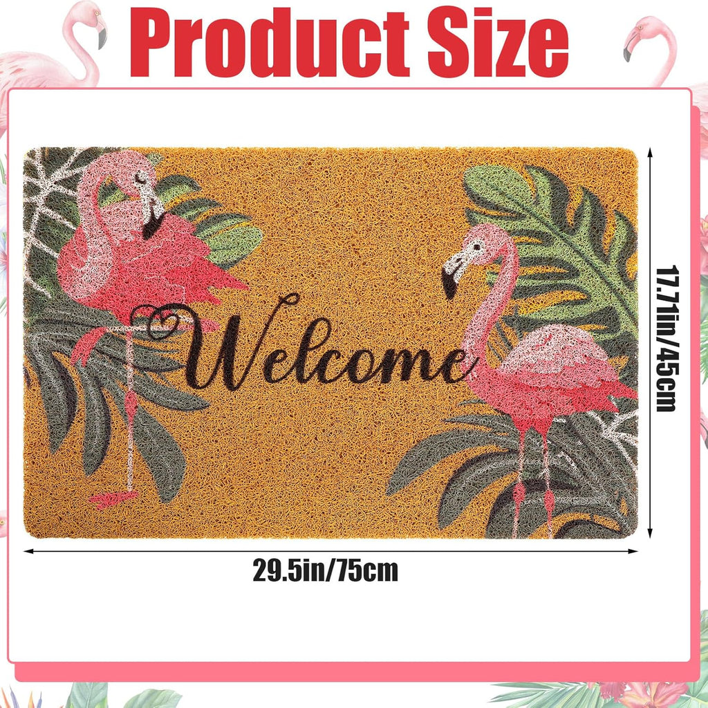 Tinideya Flamingo Welcome Door Mat - Tropical Palm Leaves Design | Non-Slip Rubber, Washable, 17x29 Inch