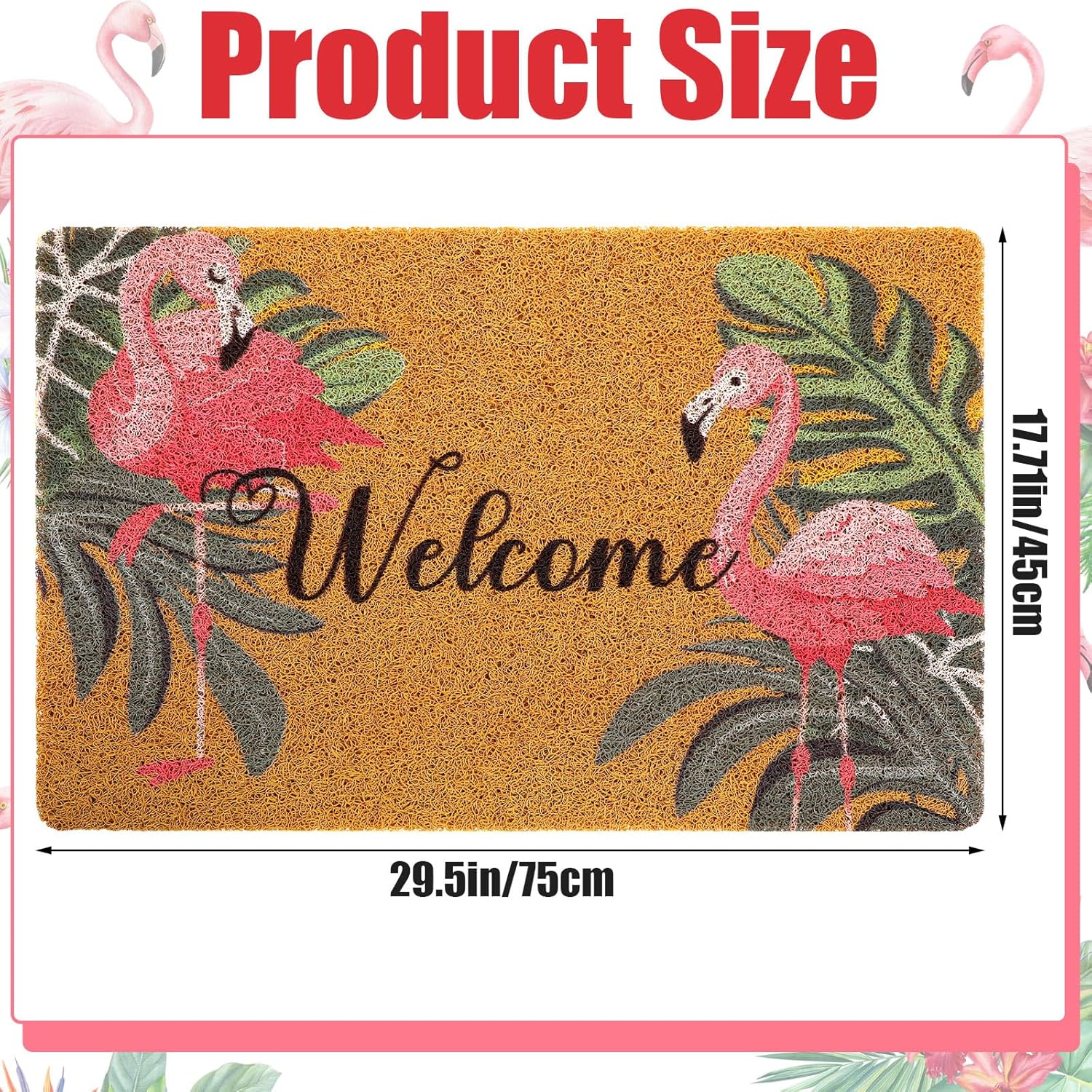 Tinideya Flamingo Welcome Door Mat - Tropical Palm Leaves Design | Non-Slip Rubber, Washable, 17x29 Inch