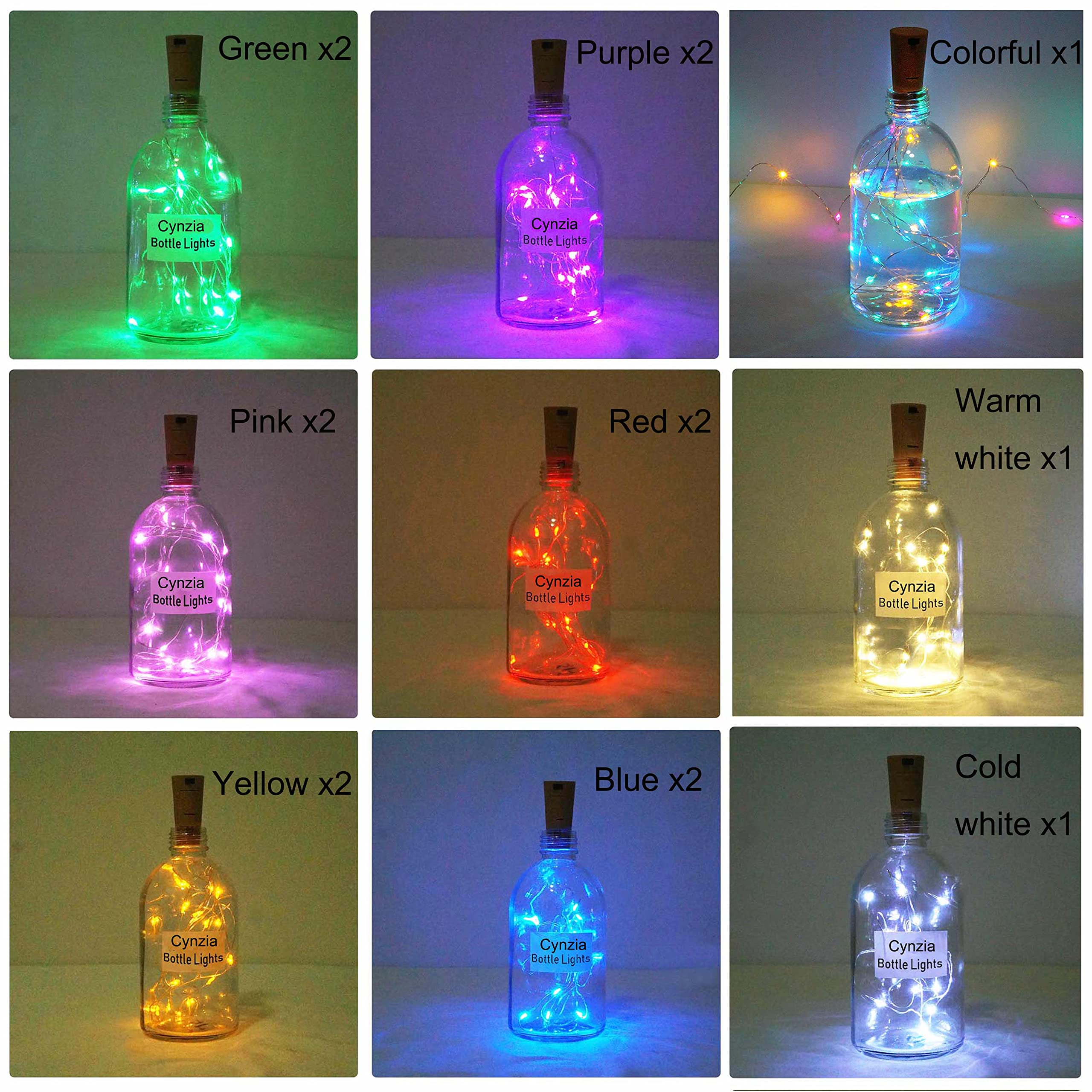 Cynzia 20 LED Wine Bottle Lights with Cork, 15 Pack Battery Operated Cork Shape Fairy Light Waterproof Mini Copper Silver Wire String Lights for Party, Wedding, Christmas, Bedroom Decoration(Colorful)