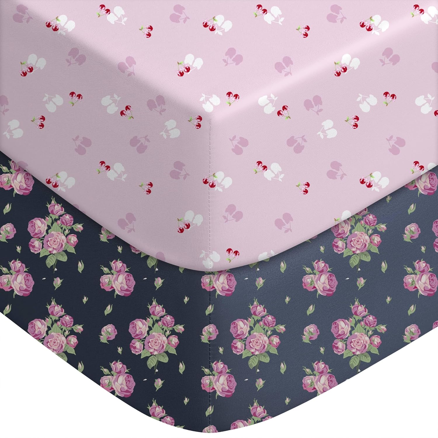 Yoofoss Fitted Baby Crib Sheets - Super Soft Microfiber 2-Pack for Standard Crib & Toddler Mattress | Pink & Cherry 28x52x8in