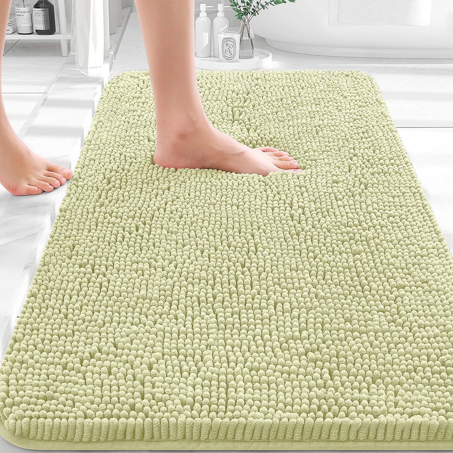 OLANLY Bathroom Rugs - Extra Soft Chenille Bath Mats with Rubber Backing | 30x20, Quick Dry, Vanilla