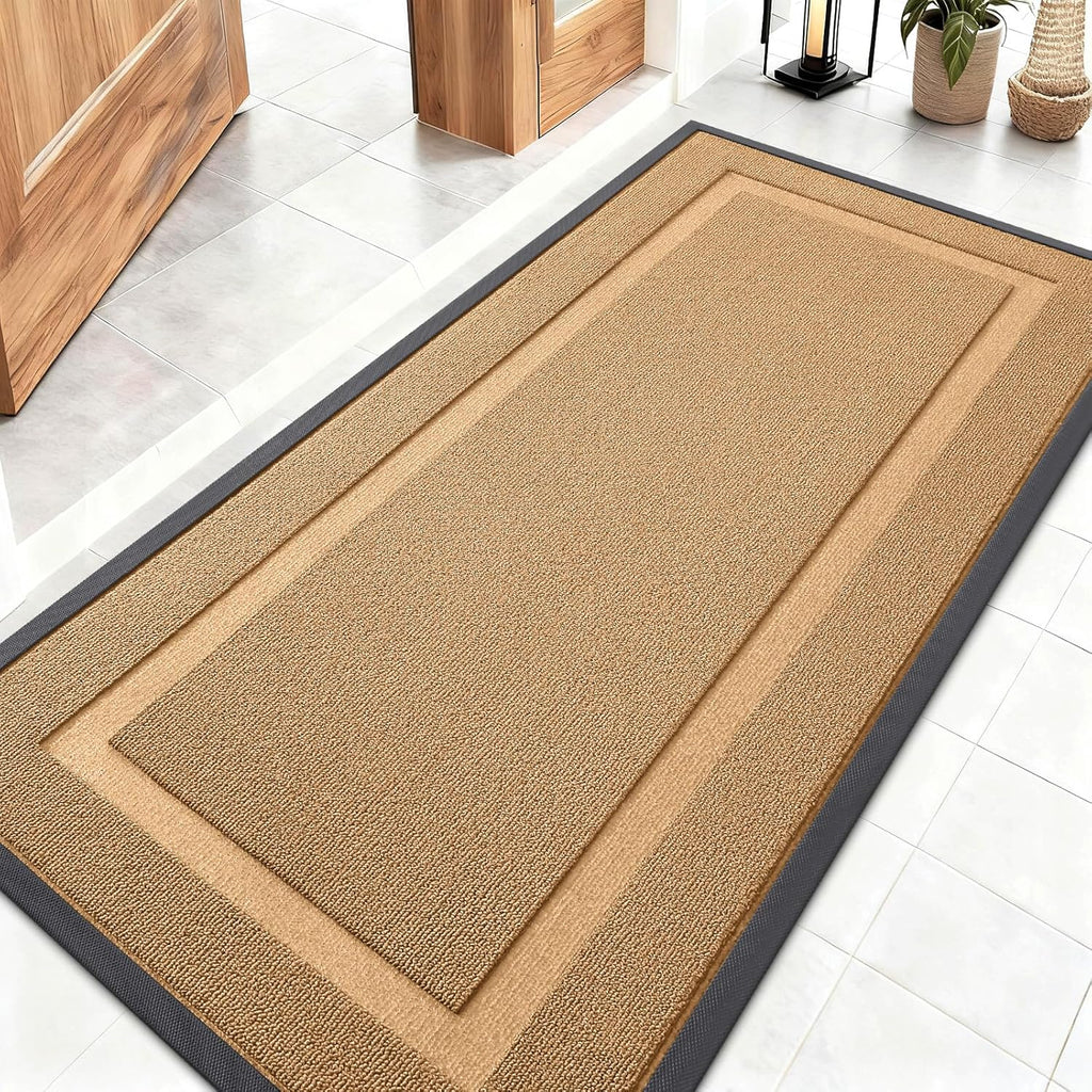 OLANLY Waterproof Front Door Mat - All-Season Natural Rubber Doormat | Easy Clean, 47x23, Butter Yellow
