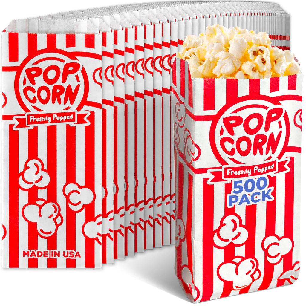 Popcorn Bags Bulk, 500 Pack - 1 oz Small Paper Popcorn Bags Individual Sleeves for Pop Corn Machine, Carnival, Party, Movie Night Essentials