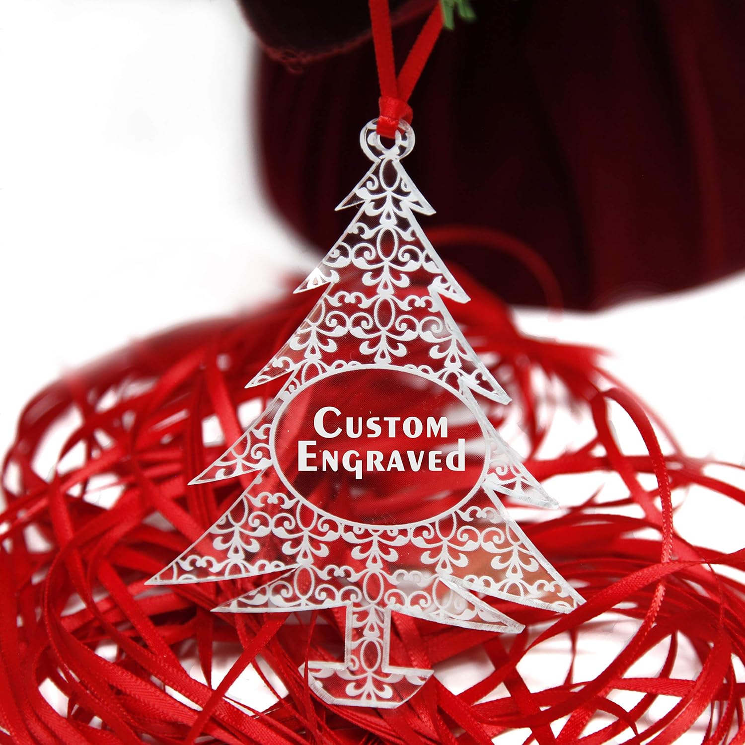 Personalized Christmas Ornaments by [Brand Name] - Unique Gift Box for Engagements, Weddings & Babies | Acrylic Lace Design