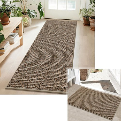 BEQHAUSE Indoor Door Mat - Non-Slip Washable Entryway Rug | 20"x32" & Hallway Runner 2'x6" - Taupe