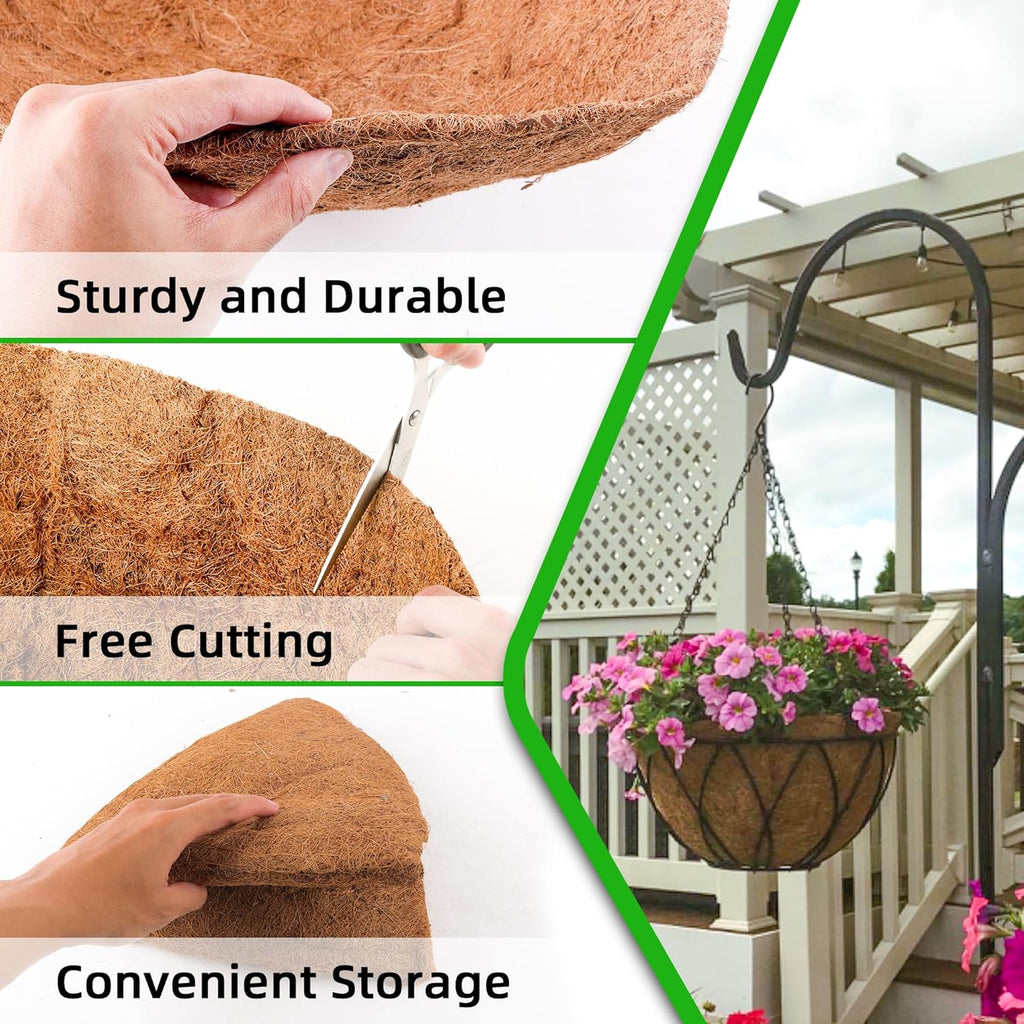 Skiennix 14-Inch Coco Liners - Natural Round Coconut Fiber Replacement for Hanging Baskets | 6 Pcs