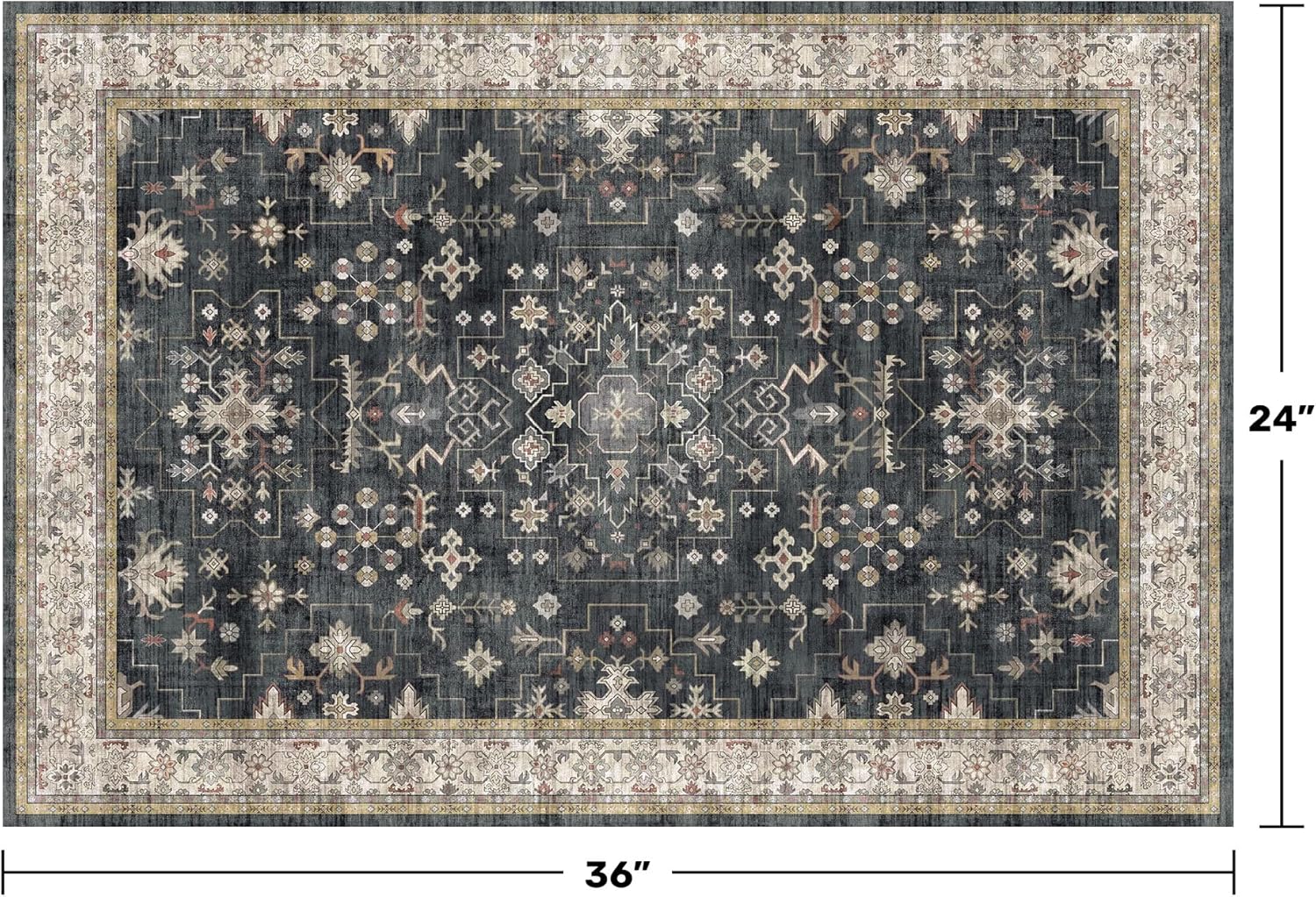 Skiennix Black Washable Entry Rug - Non-Slip Rubber Backing, Stain & Fade Resistant | 2x3 Size for Kitchen & Bathroom