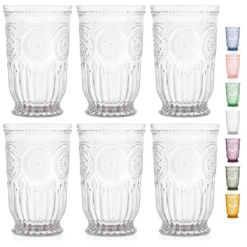 Yungala Clear Highball Glasses Set of 6 Tall Drinking Glasses 10 oz