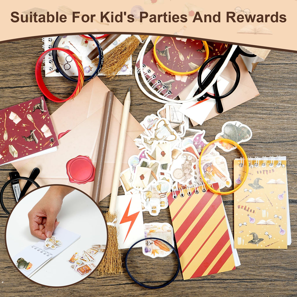 HandTool 100pcs Wizard Party Favors, Birthday Party Supplies Including Wizard Glasses, Wand Pencils, Lightning Tattoos, Envelope card, Magic Birthday Decorations Gifts Classroom Rewards for Kids