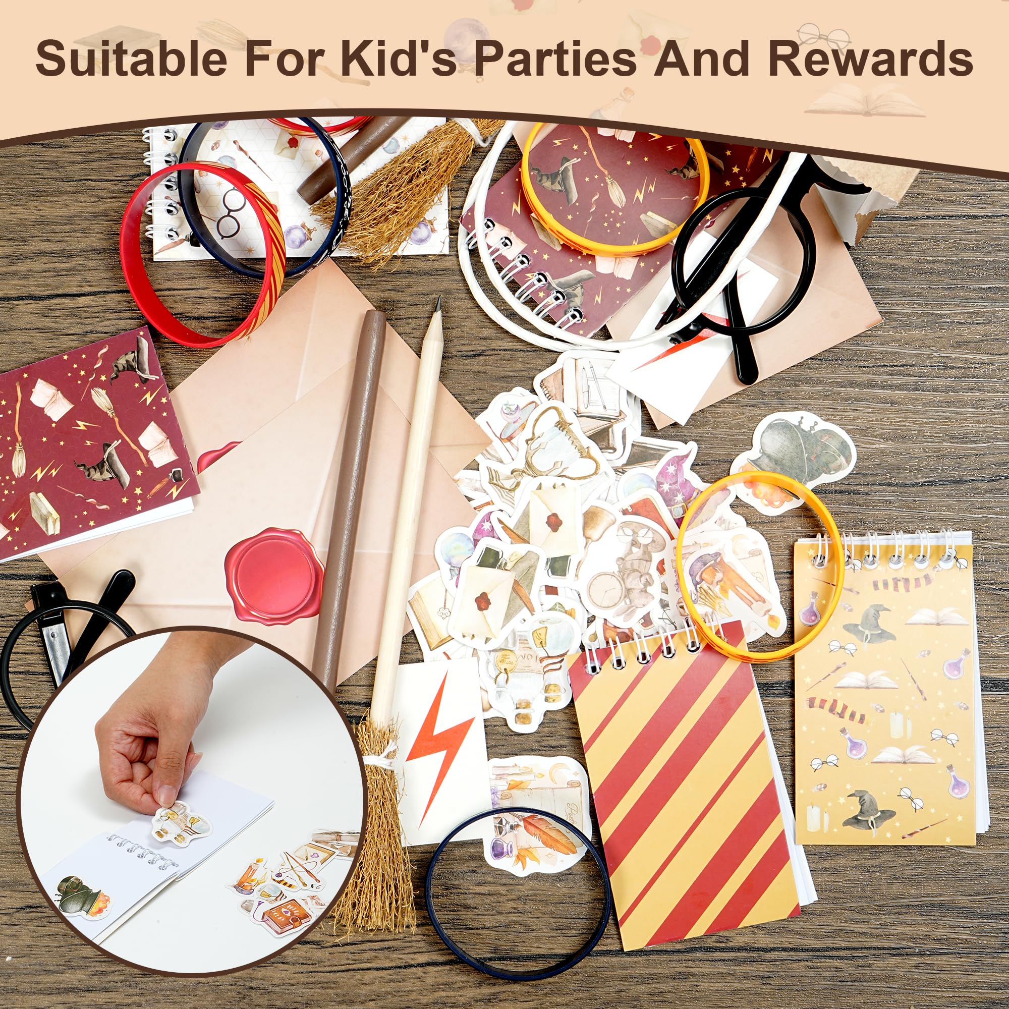 HandTool 100pcs Wizard Party Favors, Birthday Party Supplies Including Wizard Glasses, Wand Pencils, Lightning Tattoos, Envelope card, Magic Birthday Decorations Gifts Classroom Rewards for Kids