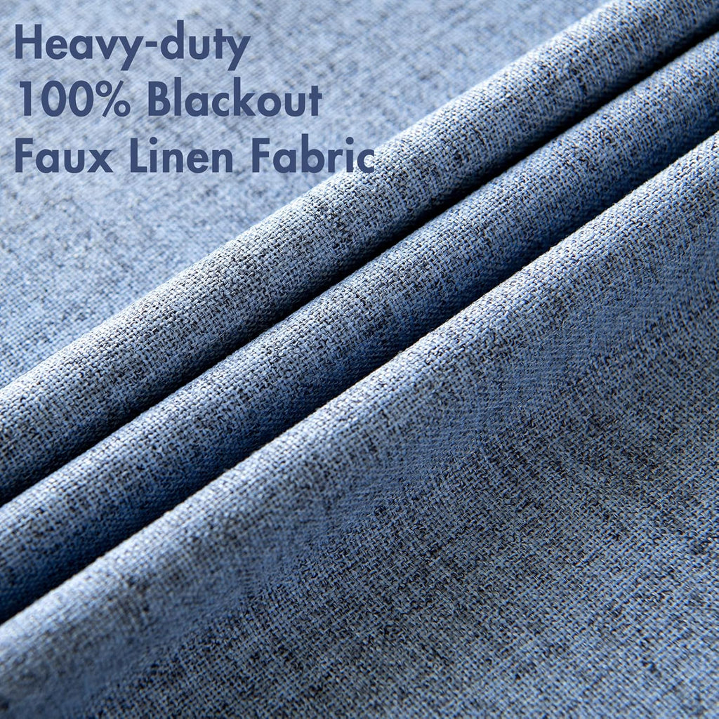 MIULEE Blackout Curtains - 100% Thermal Insulated Linen Texture Drapes | Stone Blue, 52x84 Inch (2 Panels)
