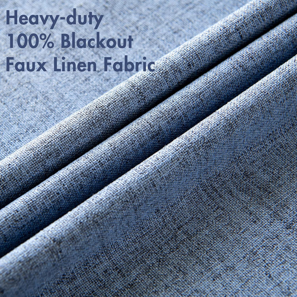MIULEE Linen Blackout Curtains - 100% Room Darkening Thermal Insulated Grommet Panels | 42x84 inches, Stone Blue