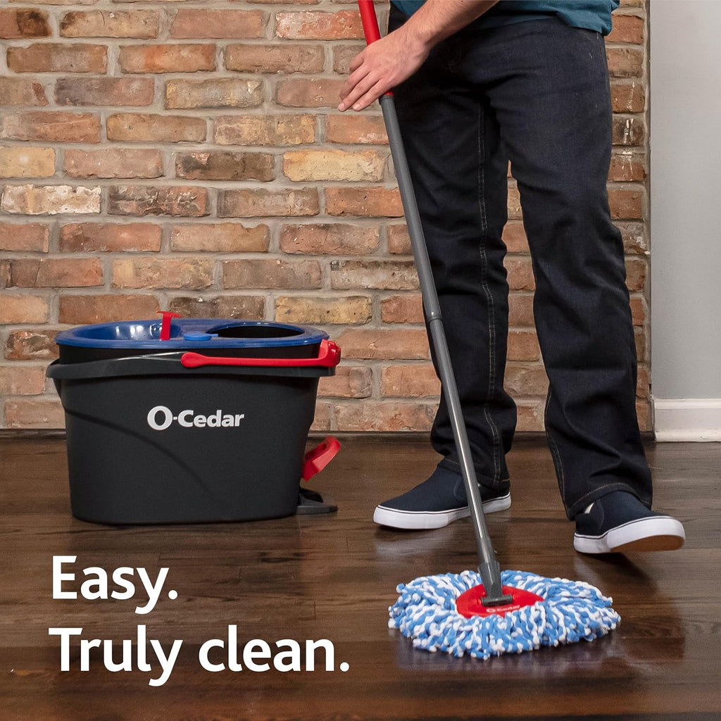 O-Cedar RinseClean Spin Mop & Bucket System - Includes 2 Extra Mop Heads | Cleans with Water & Eliminates 99% of Bacteria