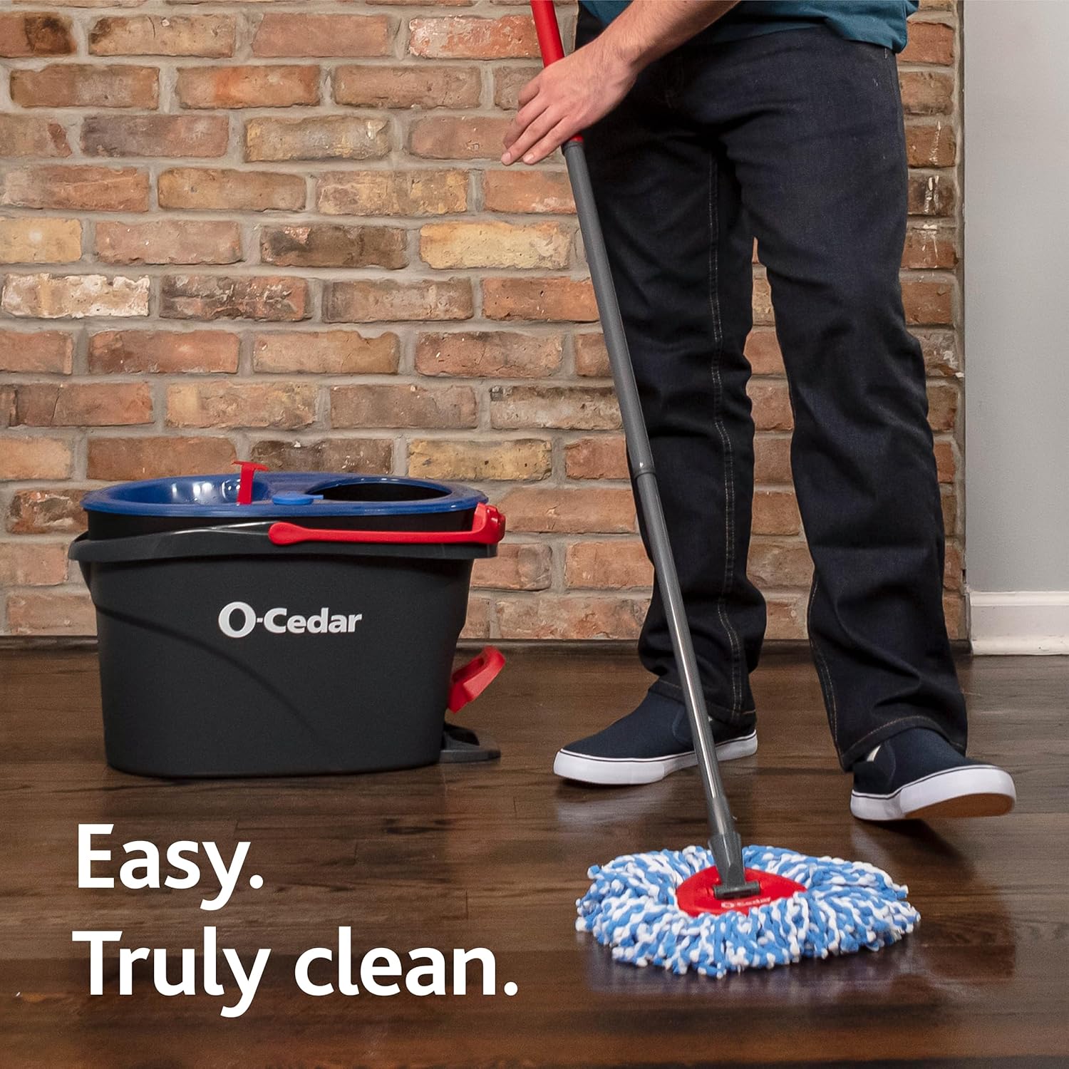 O-Cedar RinseClean Spin Mop & Bucket System - Includes 2 Extra Mop Heads | Cleans with Water & Eliminates 99% of Bacteria