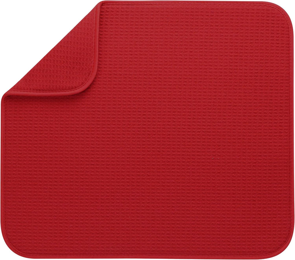 S&T INC. Dish Drying Mat - Absorbent Microfiber Kitchen Counter Pad, 16” x 18”, Large Red