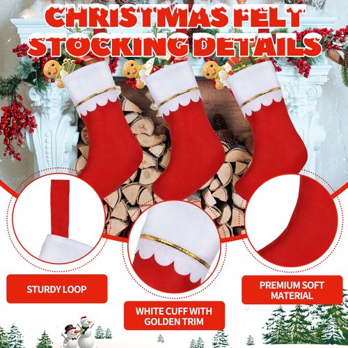 AMAZING TIME 36 Pcs 17" Felt Christmas Stocking Bulk, Red Christmas Socks Bulk with White Cuff Golden Trim, Christmas Hanging Ornaments Xmas Decoration for Mantel Door Window Holiday Home Décor