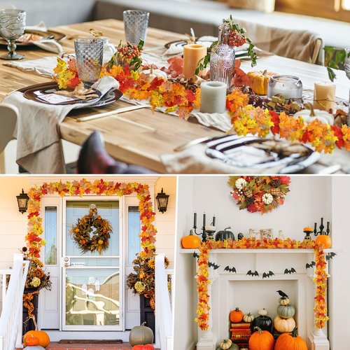 SITUMEIZI 2 Pack Fall Garland 13Ft Fall Leaf Garland for Thanksgiving Fireplace Party Decor Autumn Leaves Garlands for Autumn Decorations
