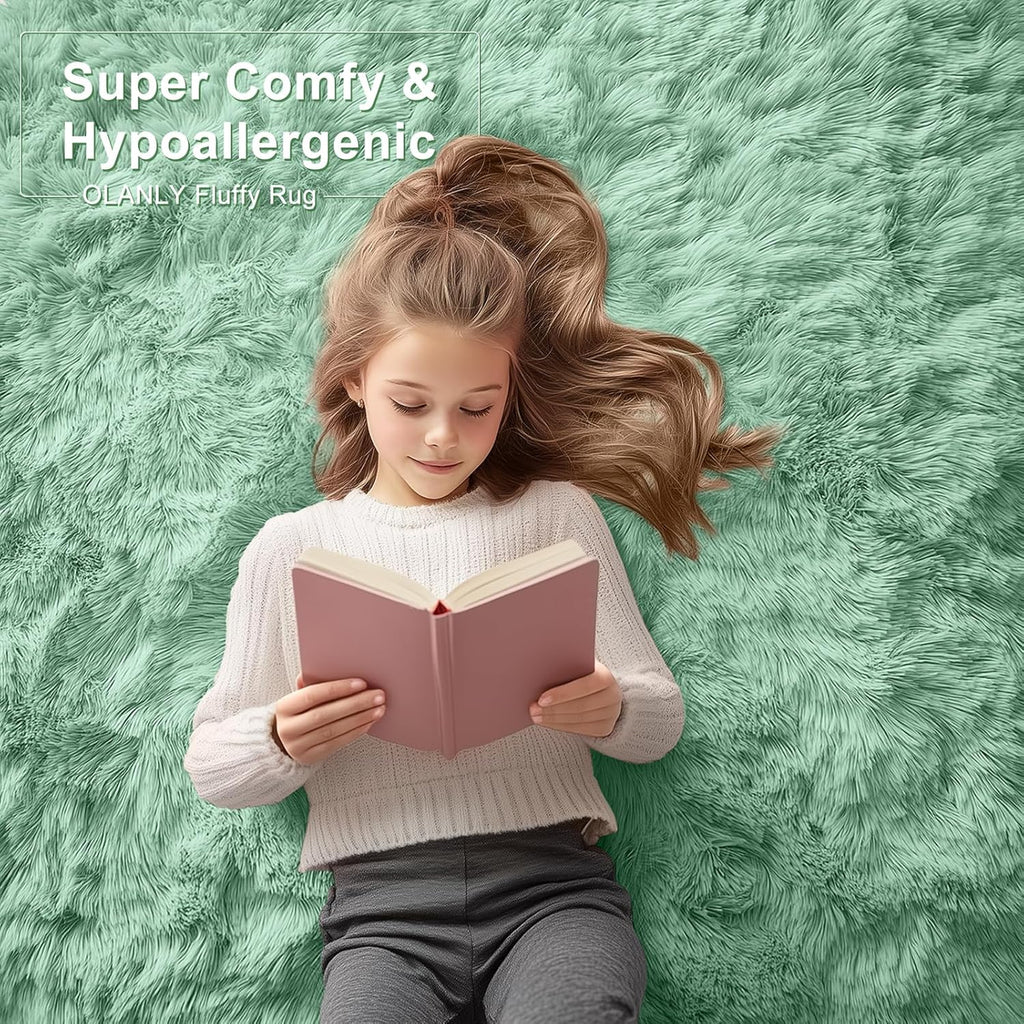 OLANLY Large Area Rug - Soft Fluffy Shaggy Carpet for Living Room & Bedroom | Machine Washable, Mint Green