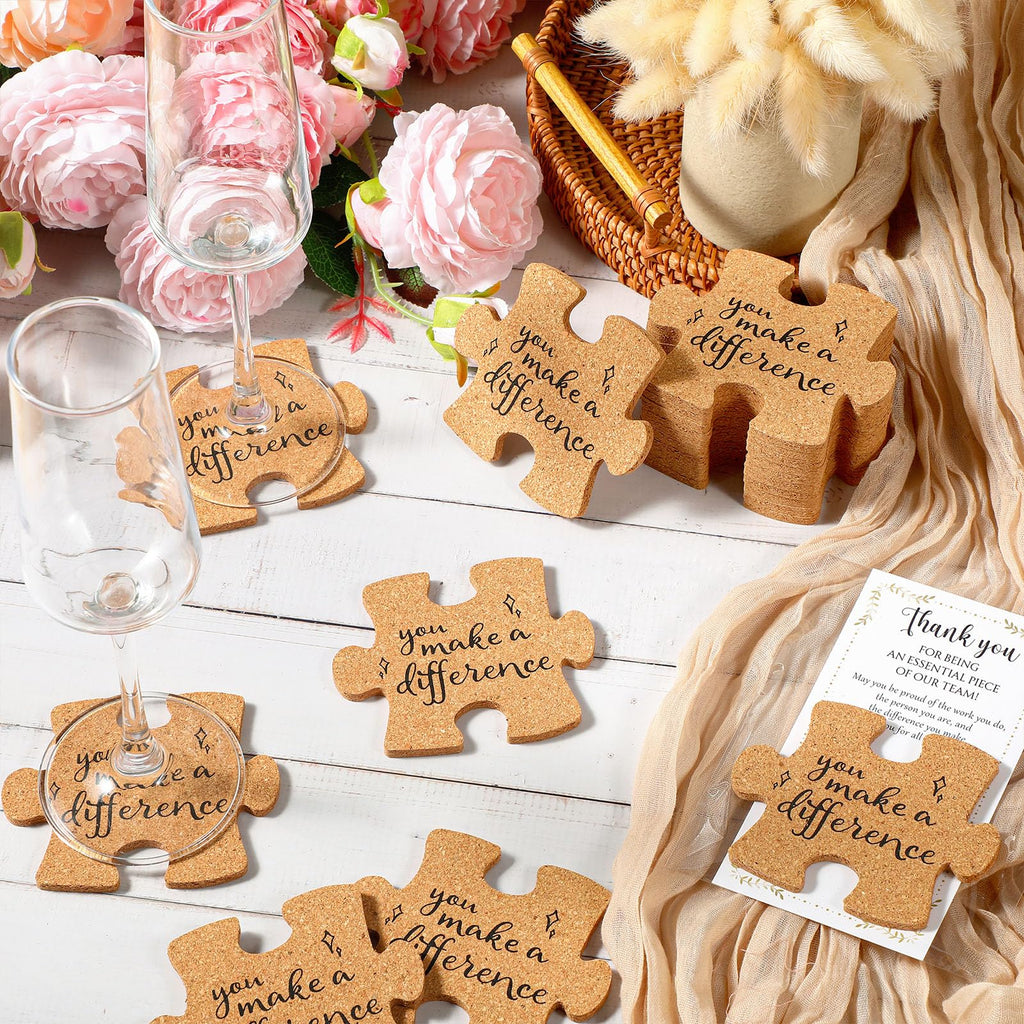 Hushee Inspirational Gift for Coworker Motivational Puzzle Piece Coasters Employee Appreciation Gifts with Cards Bags for Social Worker Staff Office(60 Pcs,You Make A Difference)