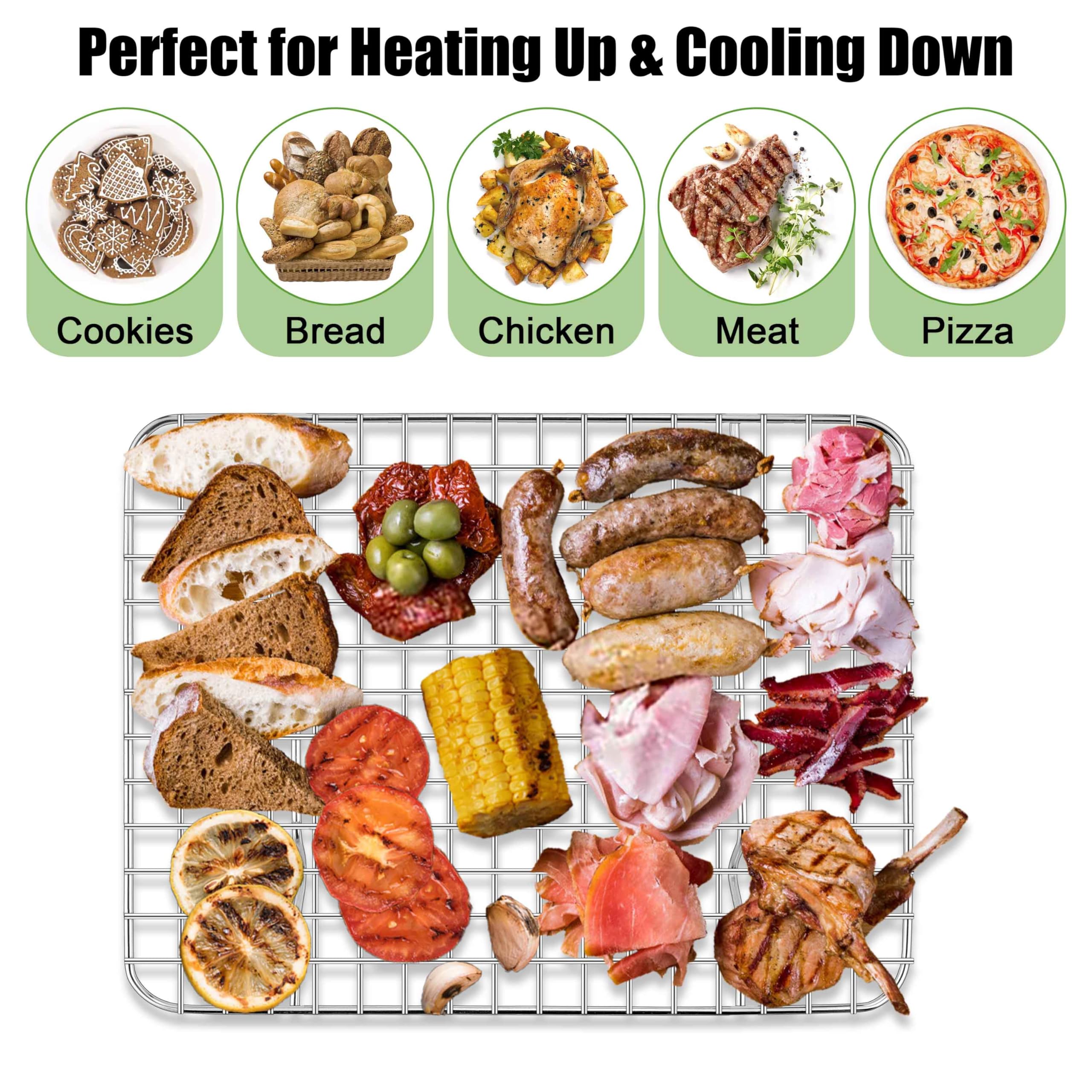 Homikit 2 Pack Cooling Rack Set, 12" x 9" Stainless Steel Baking Rack for Bacon Bread Pizza, Metal Wire Oven Racks for Cooking Roasting Fit Quarter Sheet Pan, Rust Free & Dishwasher Safe