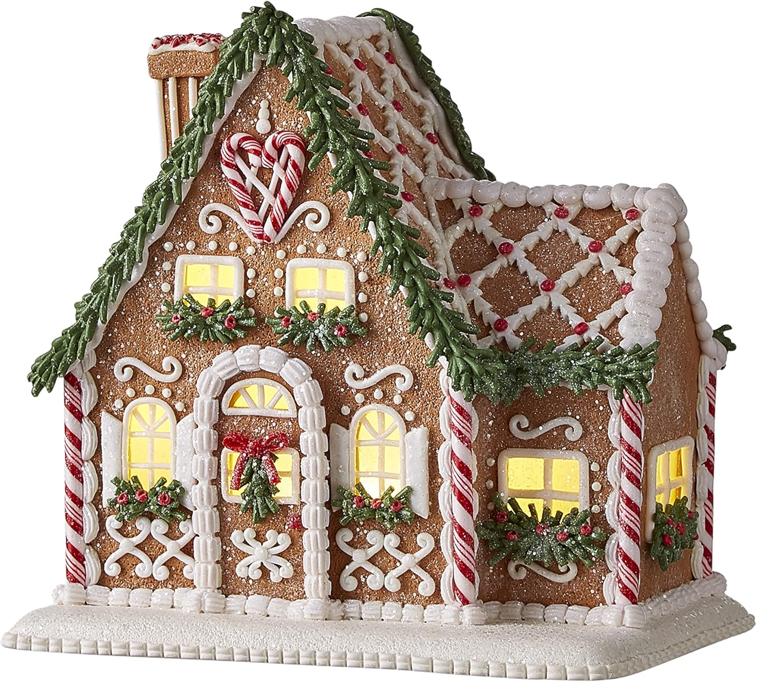 One Holiday Way Light Up Faux Gingerbread Cottage House - 8.75-Inch LED Christmas Decor with Timer & Accents