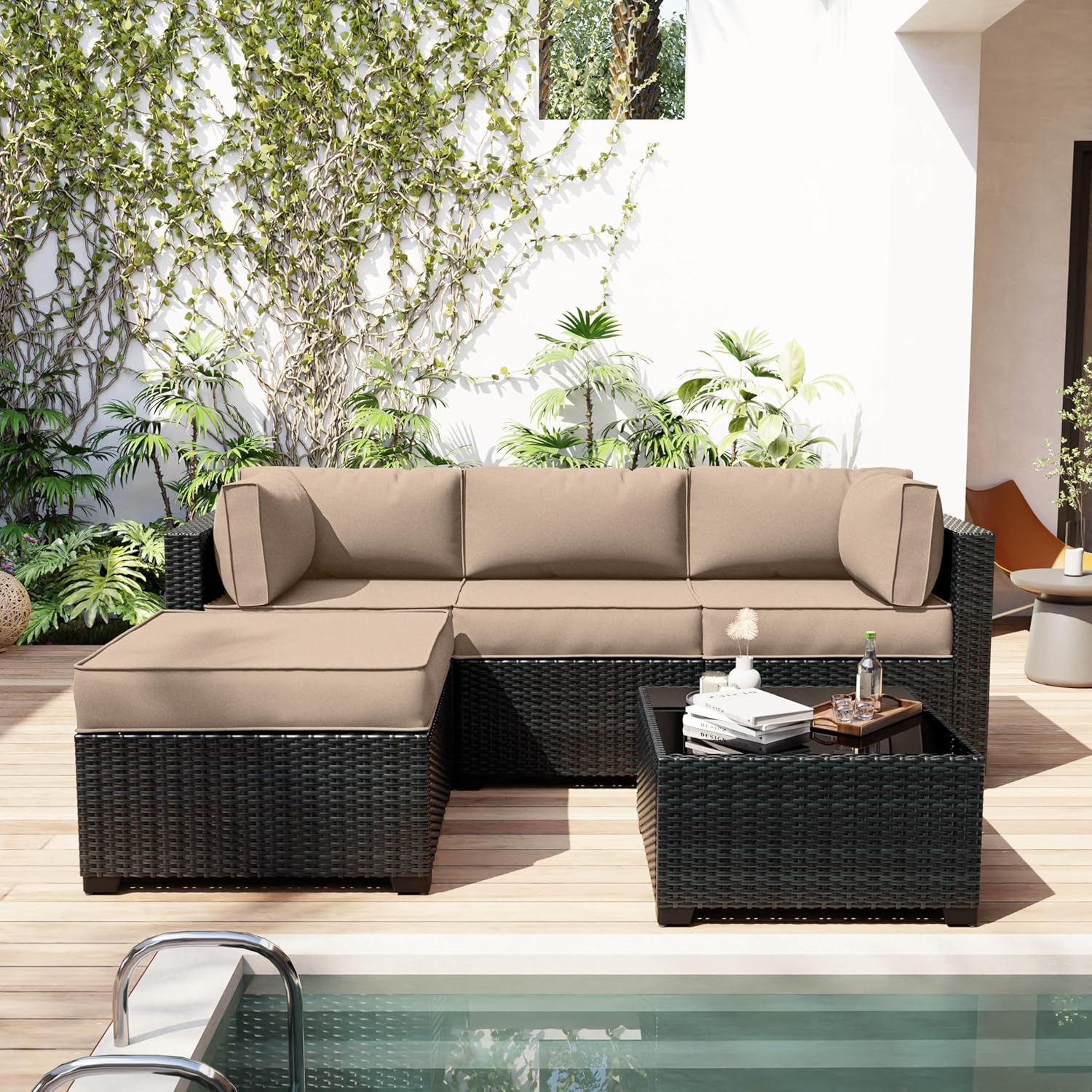 Skiennix Outdoor Patio Furniture Cushion Covers - Waterproof Replacement Set for 5 Cushions