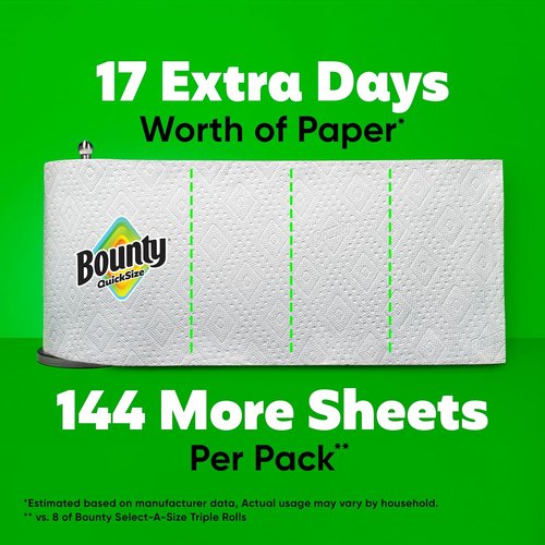 Bounty Quick-Size Paper Towels - White Family Pack | 8 Triple Rolls = 27 Regular Rolls