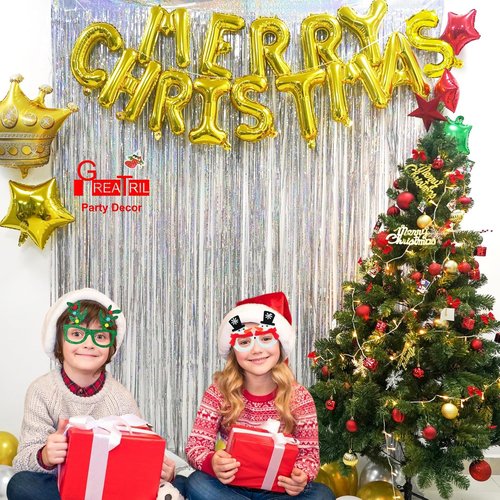 GREATRIL Silver Foil Fringe Tinsel Backdrop | Metallic Streamers for NYE, Prom & Parties - 2 Pack