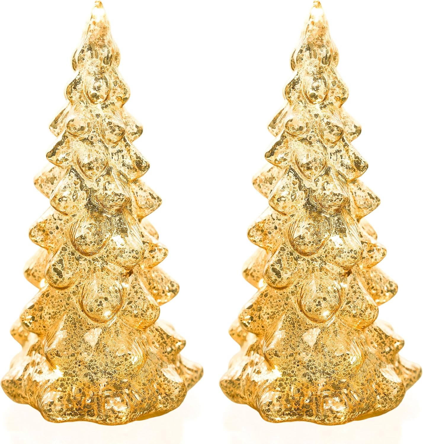Regine Switzerland Mercury Glass Christmas Tree Set - Gold Collectible Figurines with LED | Indoor Table Centerpiece