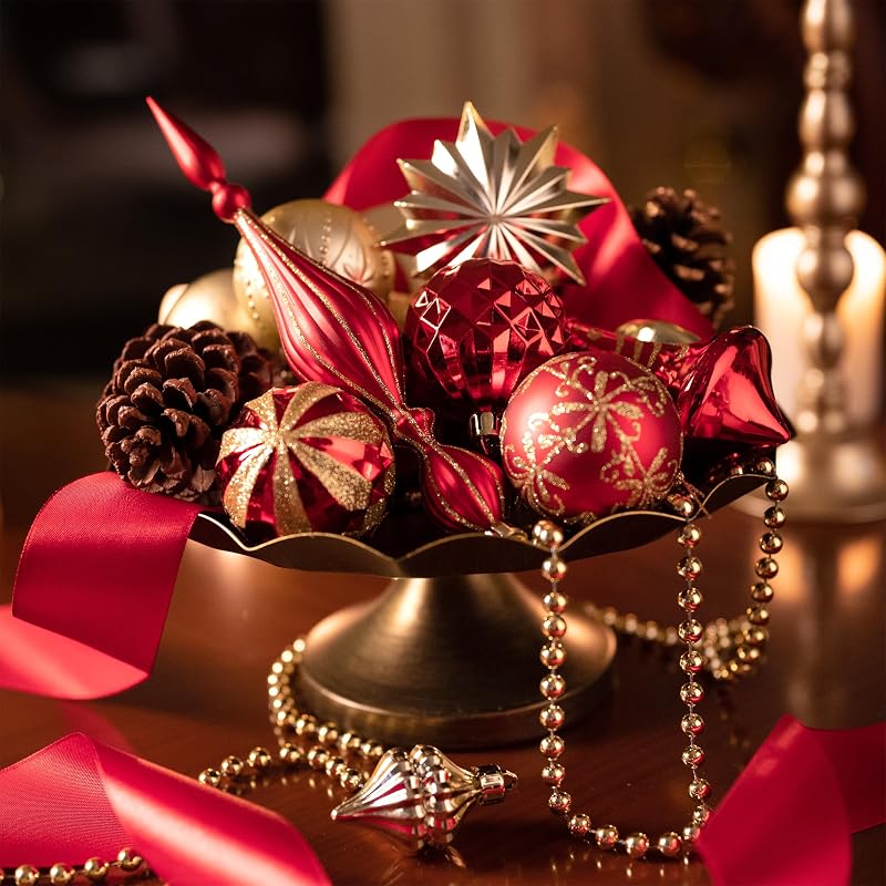Valery Madelyn 100 ct Christmas Tree Ornaments Set - Luxury Red Gold Large
