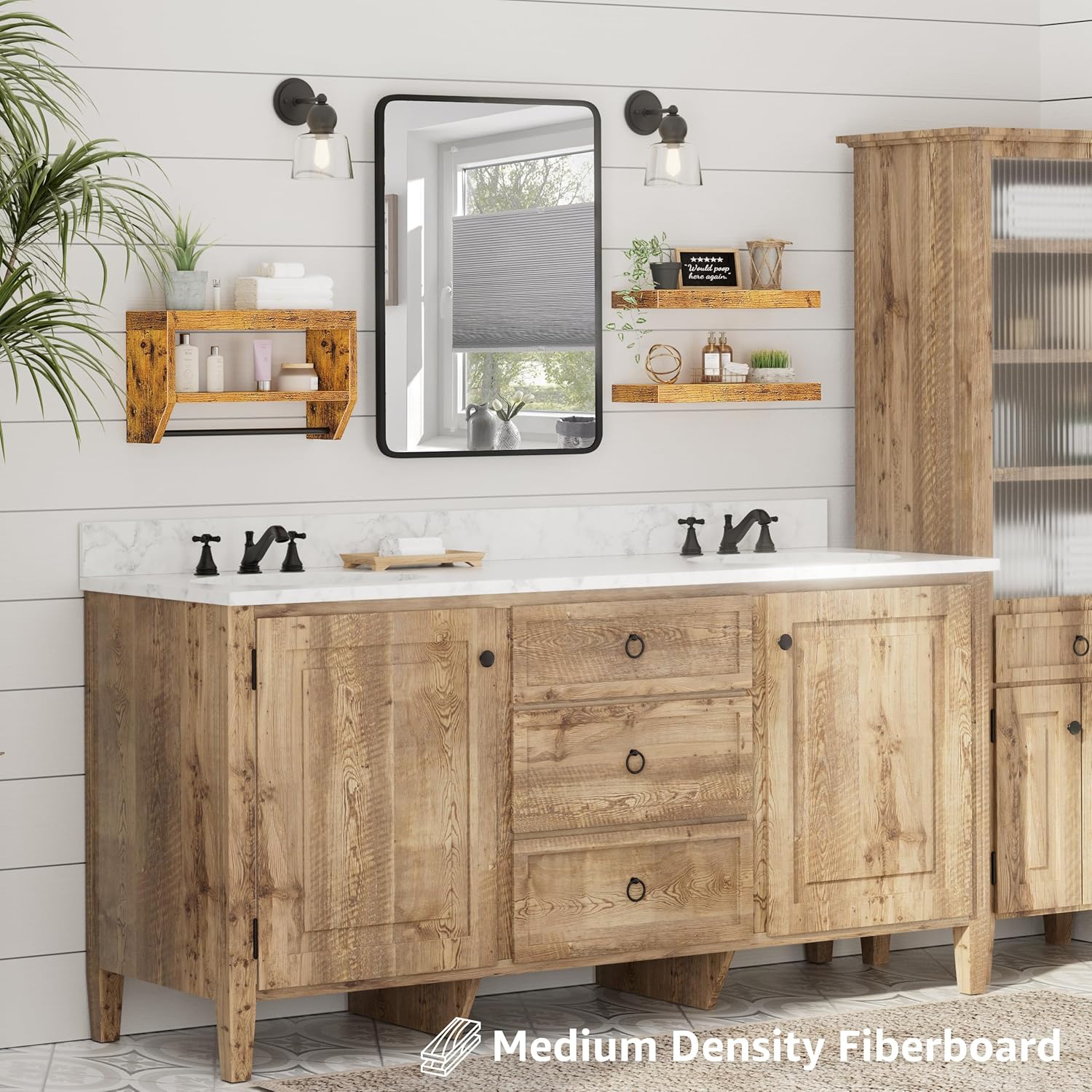 QEEIG Floating Bathroom Shelves - Rustic Brown Wall Storage Set of 3 | 16 Inch Over Toilet Solution