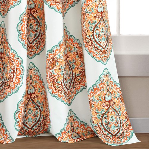 Lush Decor Harley Light Filtering Window Curtain Panels Pair 52" W x 84" L, Tangerine - Boho Curtains for Living Room - Maximalist Bedroom Curtains
