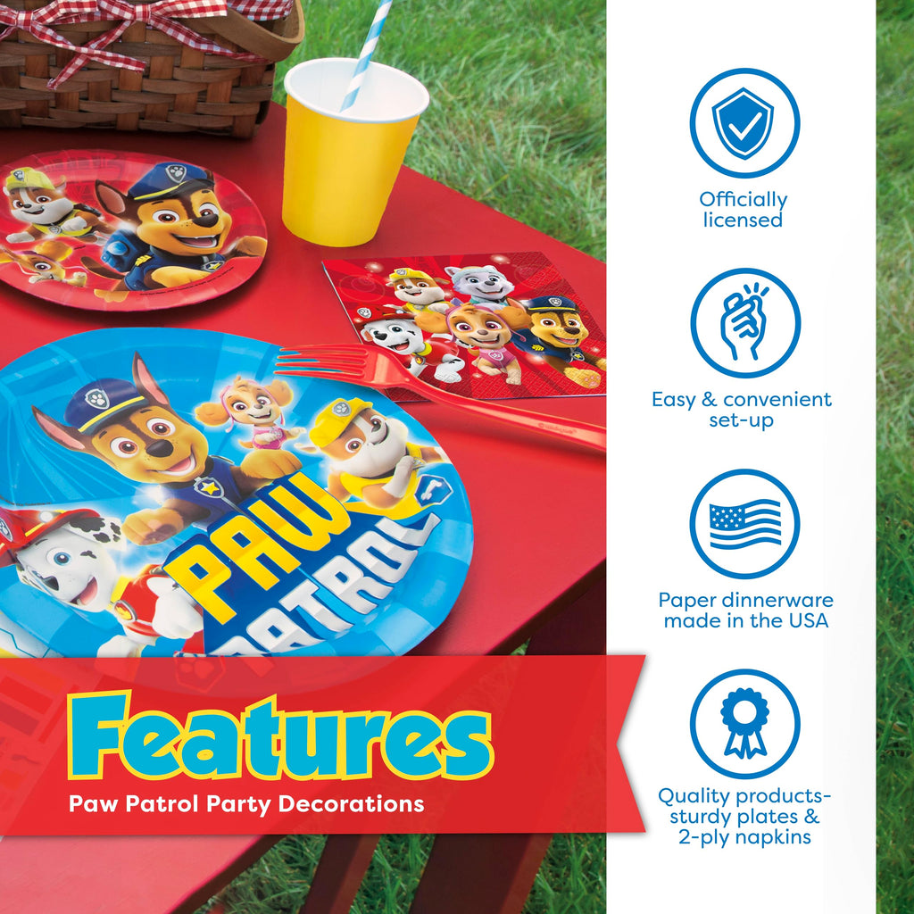Paw Patrol Birthday Decorations for Party | Serves 16 | Tablecloth, Plates and Napkins, Sticker | Officially Licensed